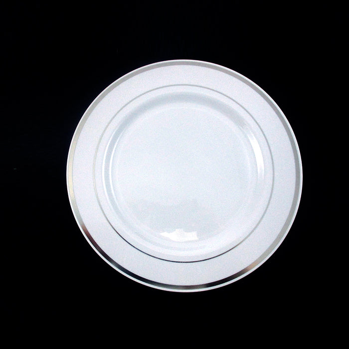 90 Disposable Plastic Plates Dinner Wedding Silverware Silver Rim Party Supplies