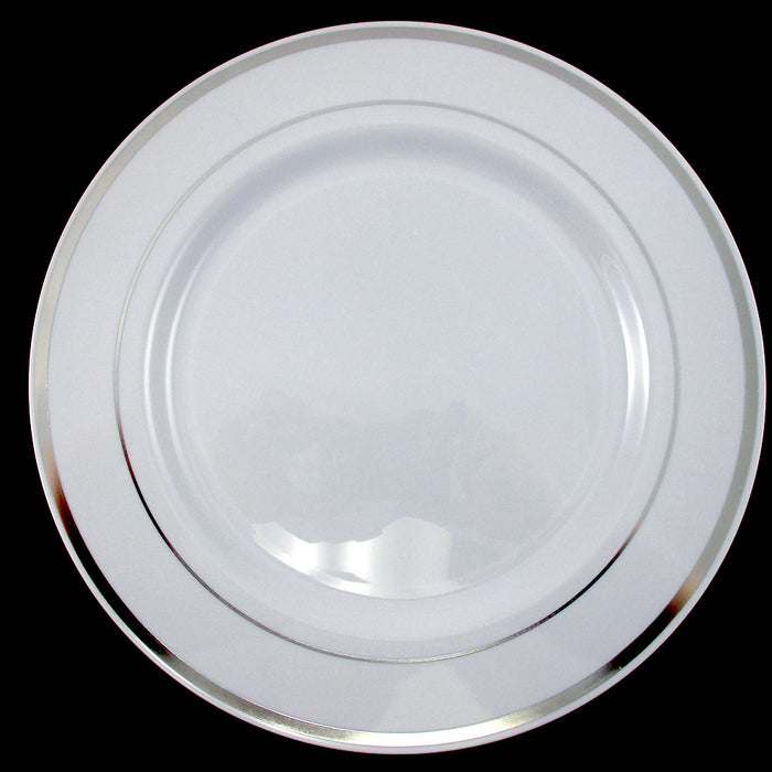 90 Disposable Plastic Plates Dinner Wedding Silverware Silver Rim Party Supplies