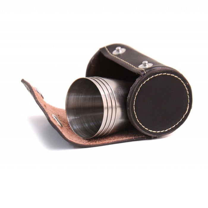 4pc Kikkerland Camping Stainless Steel Shot Glass 1oz Metal Glasses Leather Case