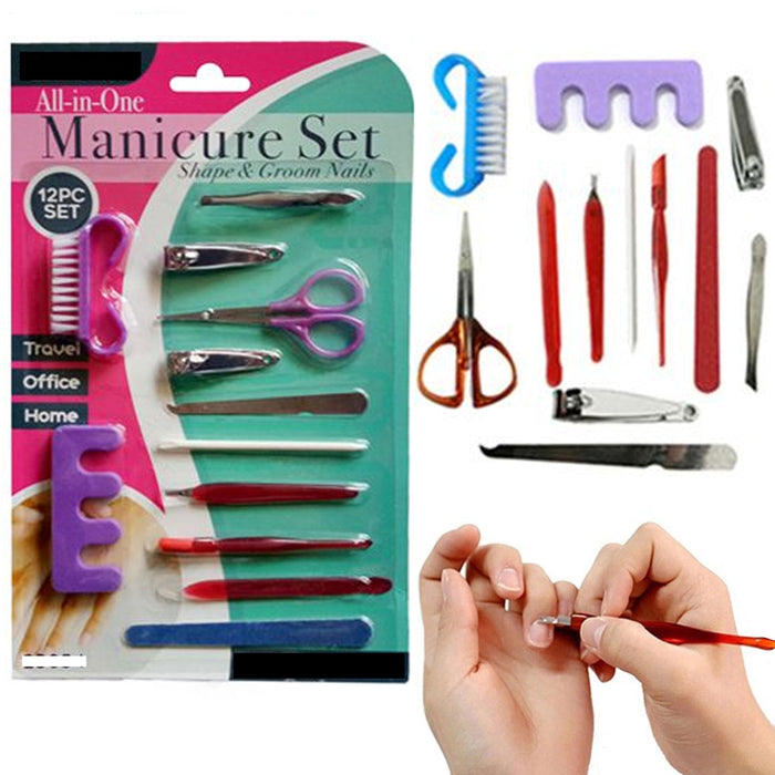 12PC Manicure Pedicure Set Nail Clipper Cuticle Cleaner Personal Grooming Tools