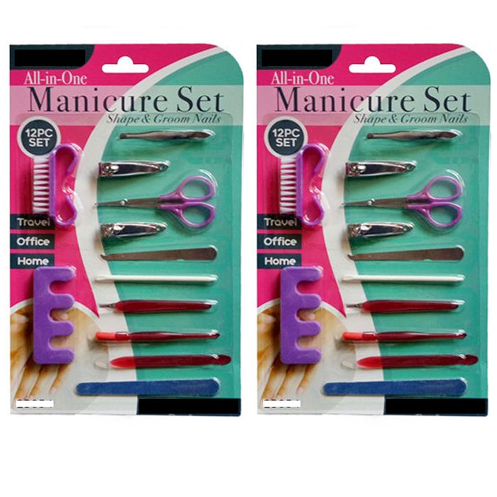 24PC Manicure Set Pedicure Nail Care Clipper File Cuticle Cleaner Brush Grooming