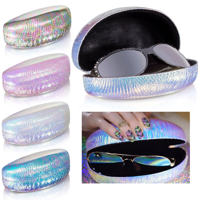 1 PC Large Hard Sunglasses Case Iridescent Holographic Mermaid Glasses Clam Shell