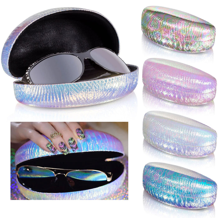 1 PC Large Hard Sunglasses Case Iridescent Holographic Mermaid Glasses Clam Shell