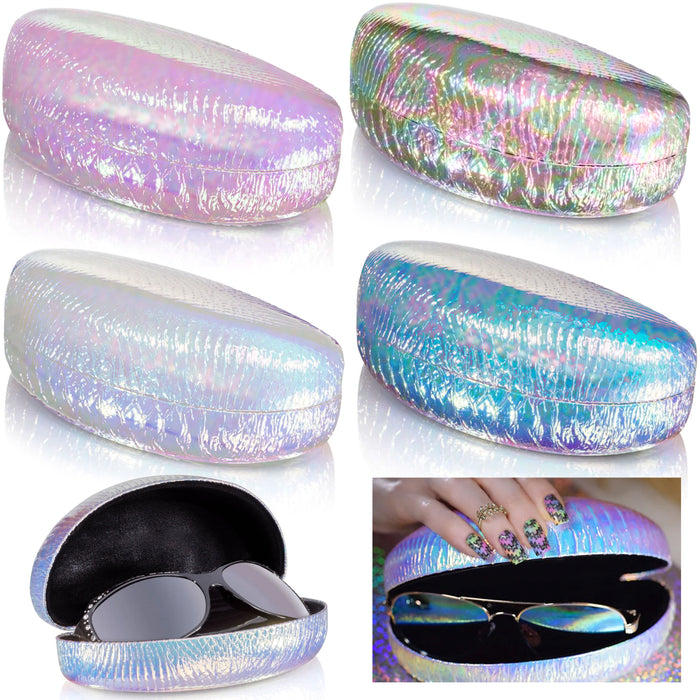 1 PC Large Hard Sunglasses Case Iridescent Holographic Mermaid Glasses Clam Shell