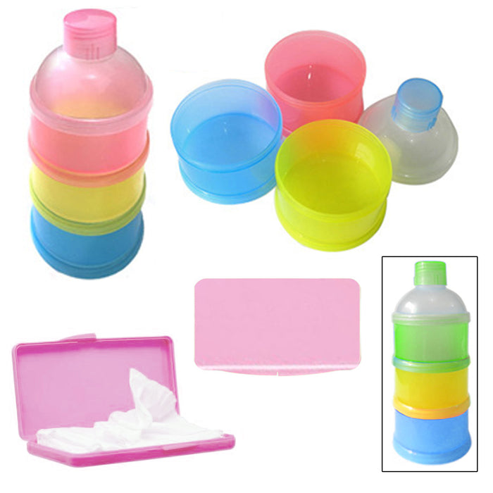 4SGM 2 Pc Baby Wipe Case Powder Milk Container Set Travel Compact Holder BPA Free