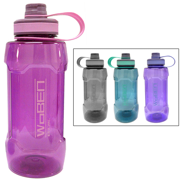 2 Extra Large Sports Water Bottle 1800mL Wide Mouth Plastic Bicycle Travel 60oz