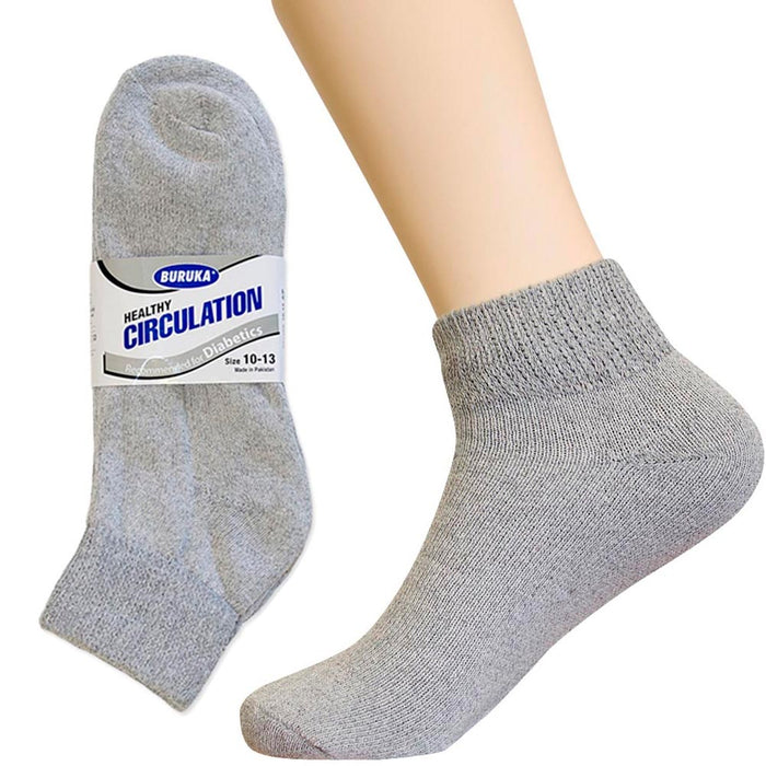 3 Pair Diabetic Ankle Quarter Crew Socks Grey Cotton Men Women Circulatory 10-13