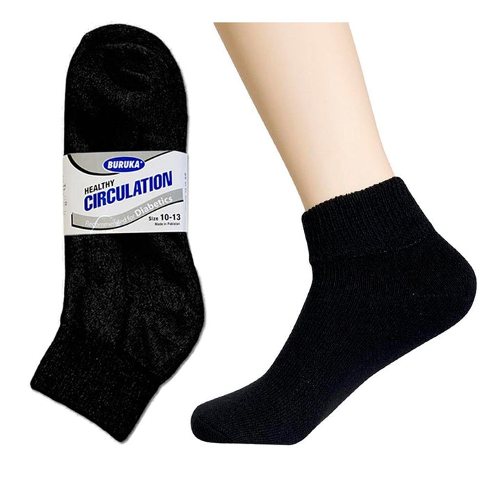 3 Pair Diabetic Ankle Circulatory Socks Health Support Men Loose Fit Black 10-13