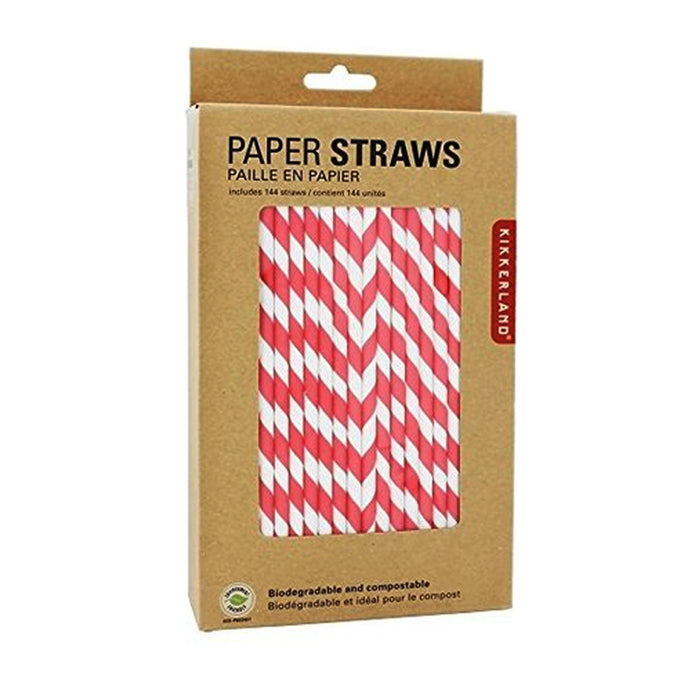 144 Box Kikkerland Biodegradable Paper Healthy Drink Straws Striped Party Shower