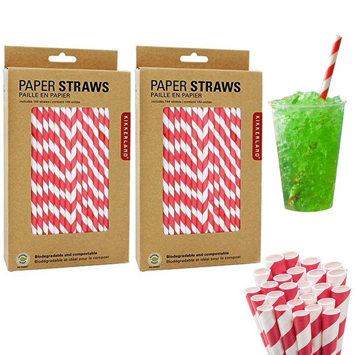 288 Pc Kikkerland Paper Straw Milkshake Red Stripe Biodegradable Food Safe Party