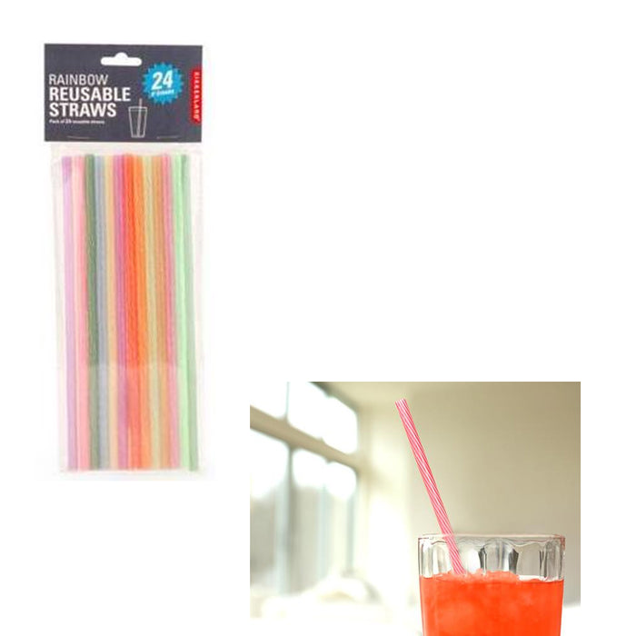 96 Pc Kikkerland Reusable Straws Rainbow 8" Food Safe Birthday Party Supplies