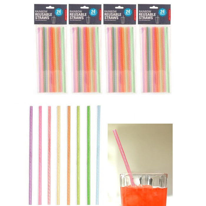 96 Pc Kikkerland Reusable Straws Rainbow 8" Food Safe Birthday Party Supplies