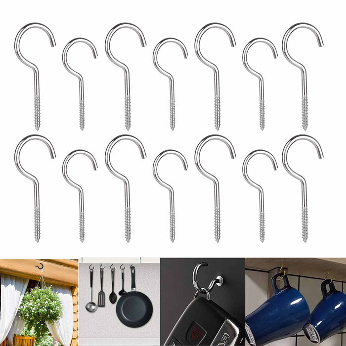 14 X Assorted Screw Eye Utility Hooks Steel Picture Wall Hanging Ceiling 3"-2.5"