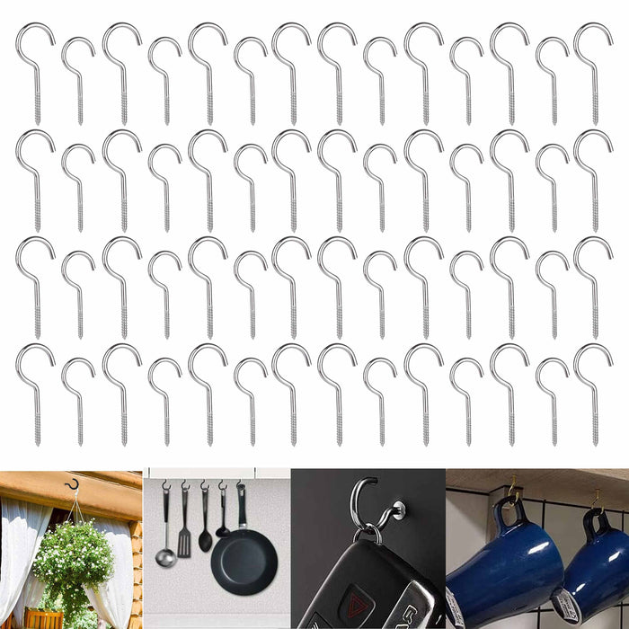 56 Hooks Screw In Steel Utility Hook Ceiling Picture Frame Plant Hanging 3"-2.5"