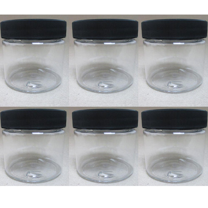 6 PET Plastic 2 Oz Empty Clear Containers Cosmetic Jars Cap Creams Makeup Travel