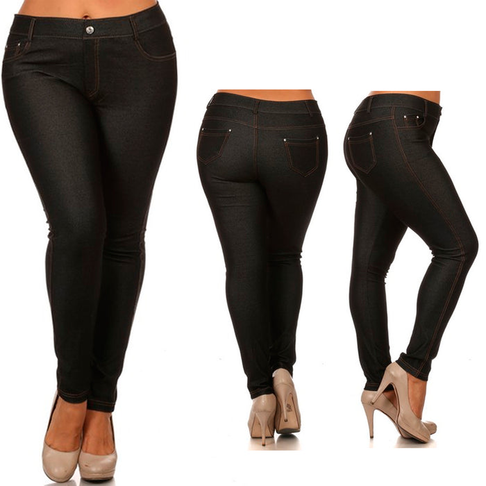 2 Pack Women's Stretchy Leggings Jean Denim Look Pull-on Jeggings Pants Plus 3XL