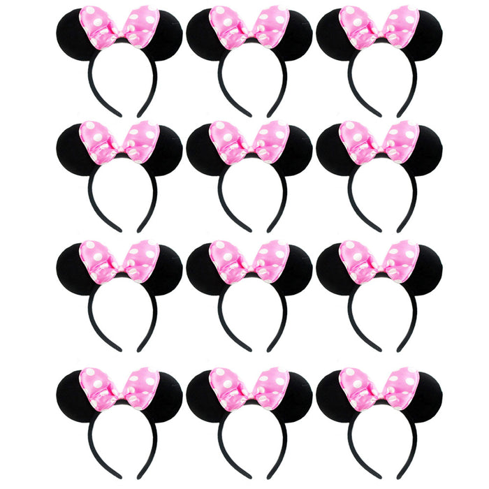 12Pc Minnie Mouse Ears Headbands Red Pink Polka Dot Bow Costume Party Favor Gift