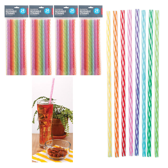 96 Pc Kikkerland Reusable Plastic Straws Milkshake Rainbow 11 Birthday Party