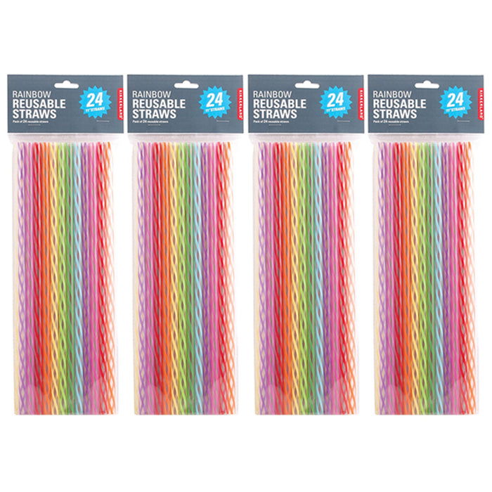96 Pc Kikkerland Reusable Plastic Straws Milkshake Rainbow 11 Birthday Party