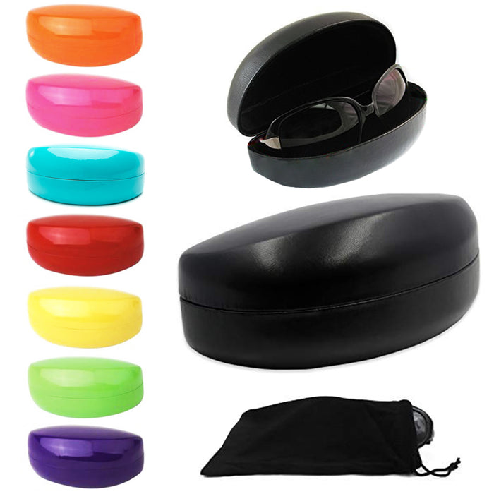 Hard Sunglasses Case Large Clam Shell Protector 1 Soft Pouch Glasses Eyeglasses