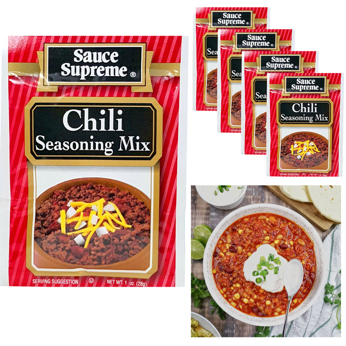 5 X Sauce Supreme Chili Mix Seasoning Spice Powder Packet Flavor Taco Meat Beef