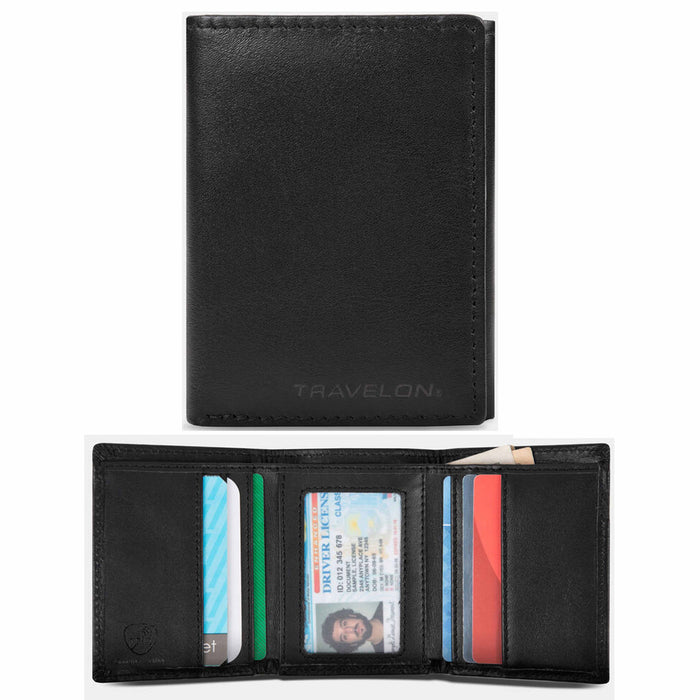 2 Men's Genuine Leather Trifold Travelon RFID Blocking Wallet Holder Travel Gift