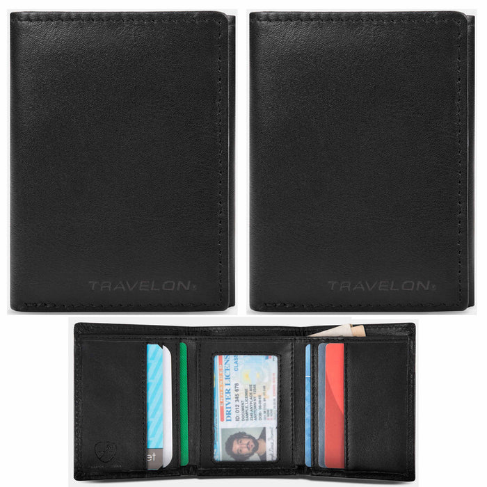 2 Men's Genuine Leather Trifold Travelon RFID Blocking Wallet Holder Travel Gift