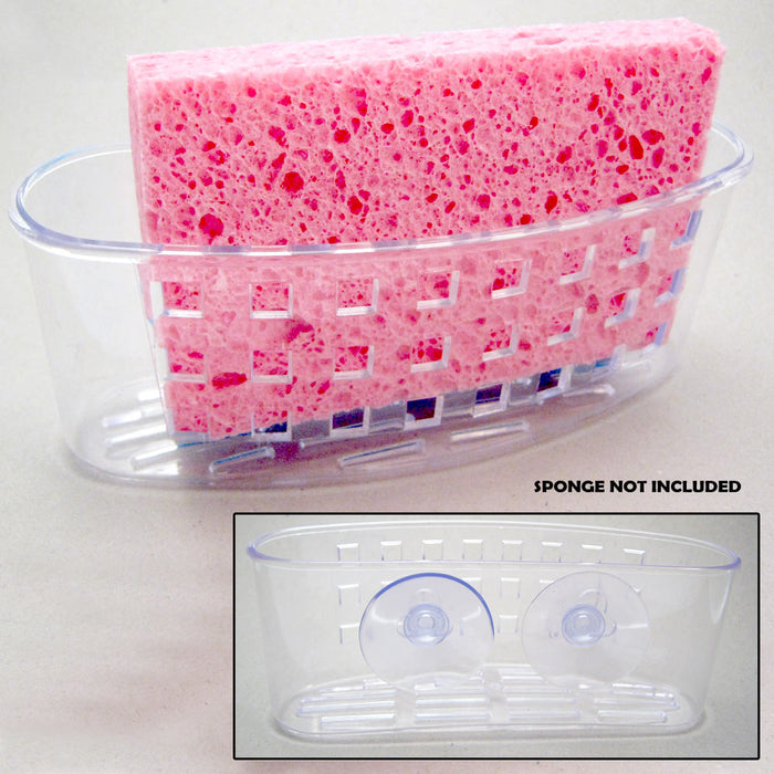 AllTopBargains Kitchen Sink Caddy Organizer Sponge Dish Brush Holder Suction Cup Clear Plastic
