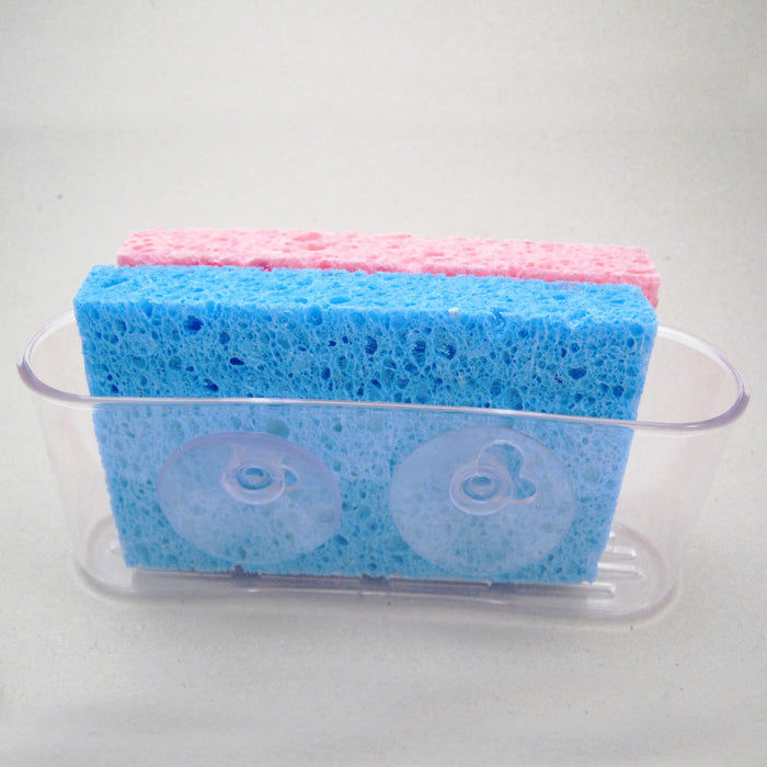 AllTopBargains Kitchen Sink Caddy Organizer Sponge Dish Brush Holder Suction Cup Clear Plastic, White