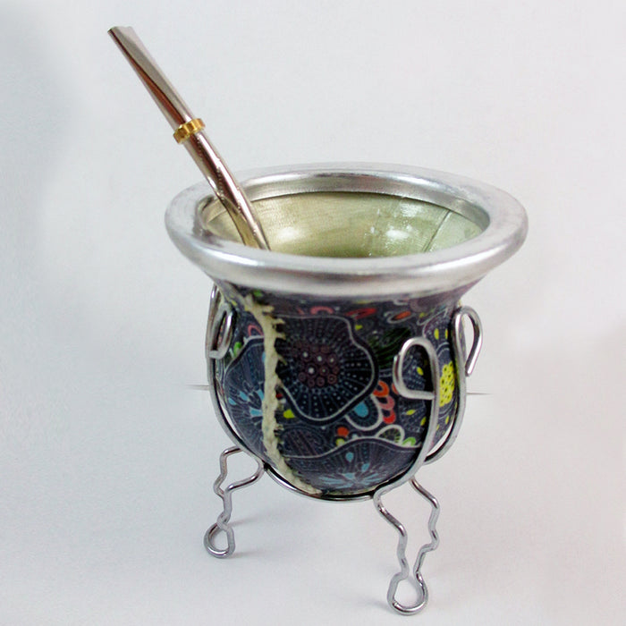 MATE GOURD ECO LEATHER FPR YERBA MATE OR TEA GLASS WITH STRAW BOMBILLA DRINK 2586