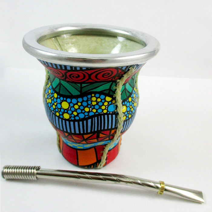 Argentina Mate Gourd Tea Glass Cup Thick Bombilla Straw Diet Drink Kit Set 2579