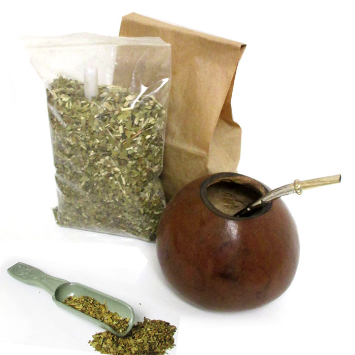 4 Pc Argentina Yerba Mate Kit Set Tea Gourd Cup Straw Bombilla 6oz Leaf Bag Pack