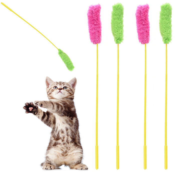 4 Pc Cat Toy Teaser Wand Catcher Stick Exerciser Interactive Toy Pet Play Kitten