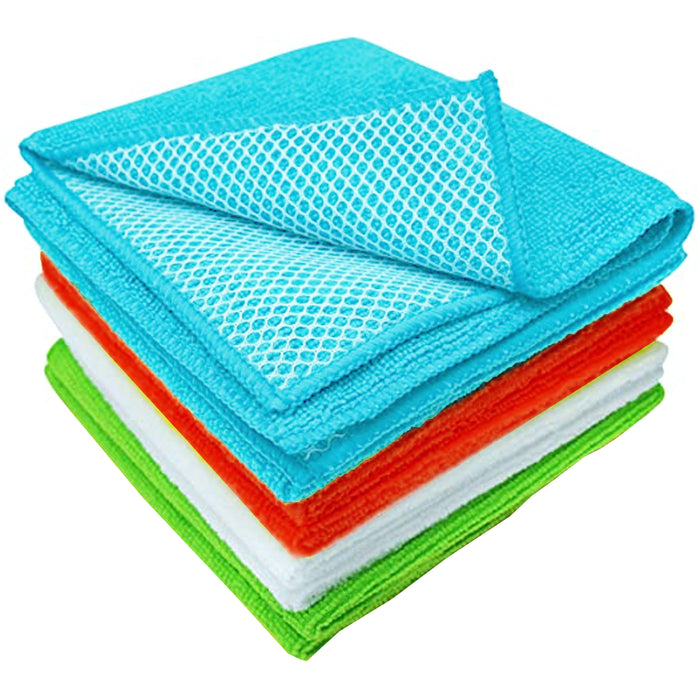 4 Pc Microfiber Cleaning Cloths Mesh Scouring Scrub Dish Car Wash Drying Towels