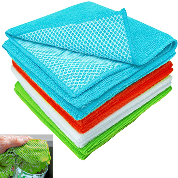 8 Pc Cleaning Microfiber Cloths Drying Towels Mesh Scouring Scrub Dish Car Wash