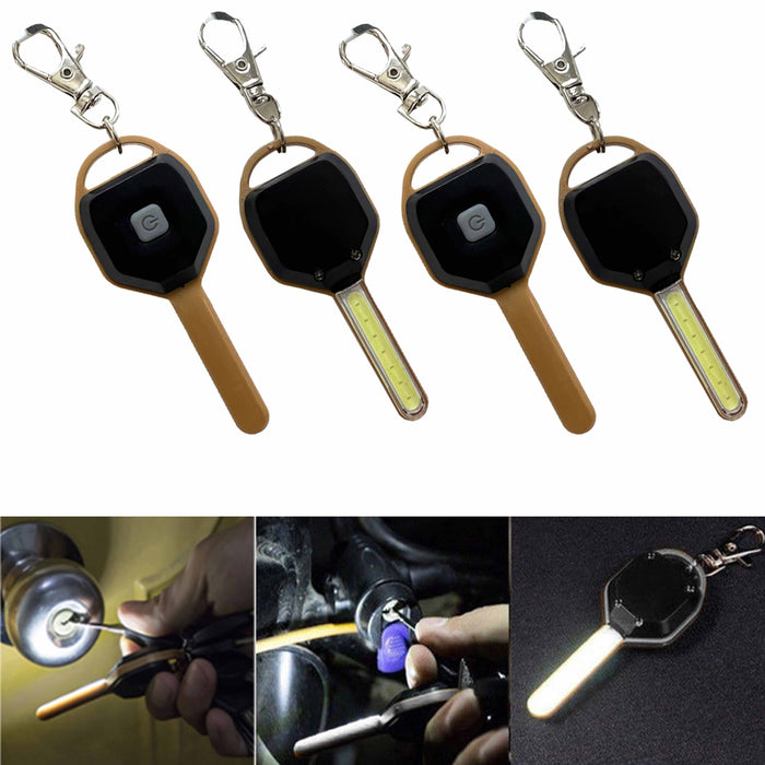 4 Pc Flashlight Keychain Portable LED COB Light Flash Torch Small Lamp Key Ring