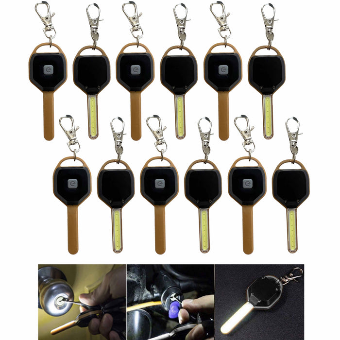 12 Pc Bright LED Keychain Flashlight Emergency Portable COB Light Flash Key Ring