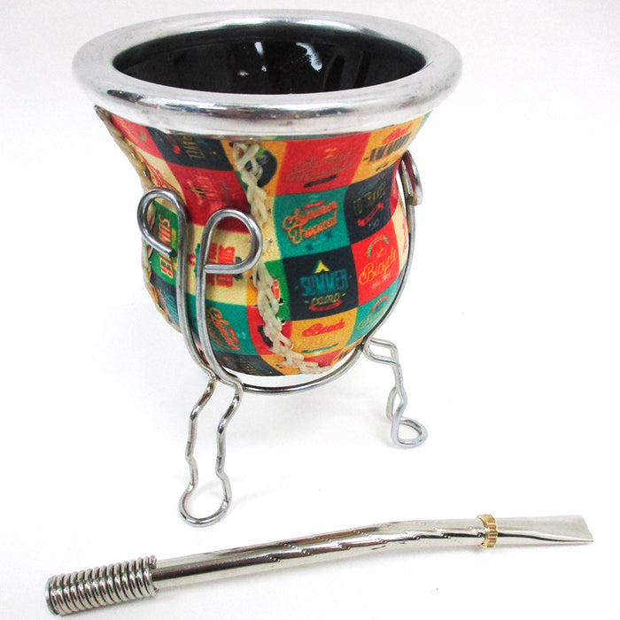 ARGENTINA MATE GOURD YERBA TEA CUP GLASS WITH STRAW BOMBILLA KIT DIET DRINK 2340
