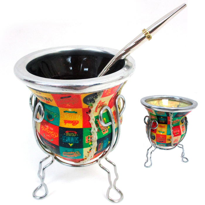 ARGENTINA MATE GOURD YERBA TEA CUP GLASS WITH STRAW BOMBILLA KIT DIET DRINK 2340