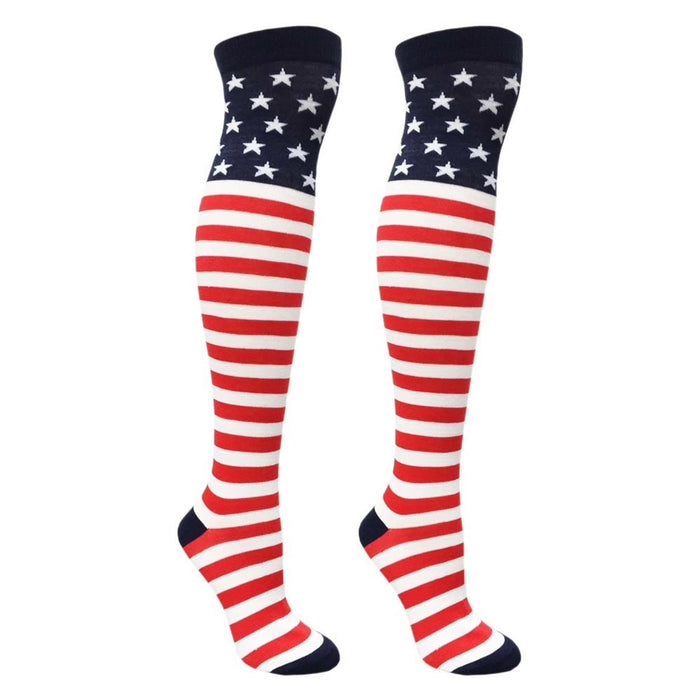 6 Pair American Flag Knee High Socks USA Women Girls Red White Blue Stripes 9-11