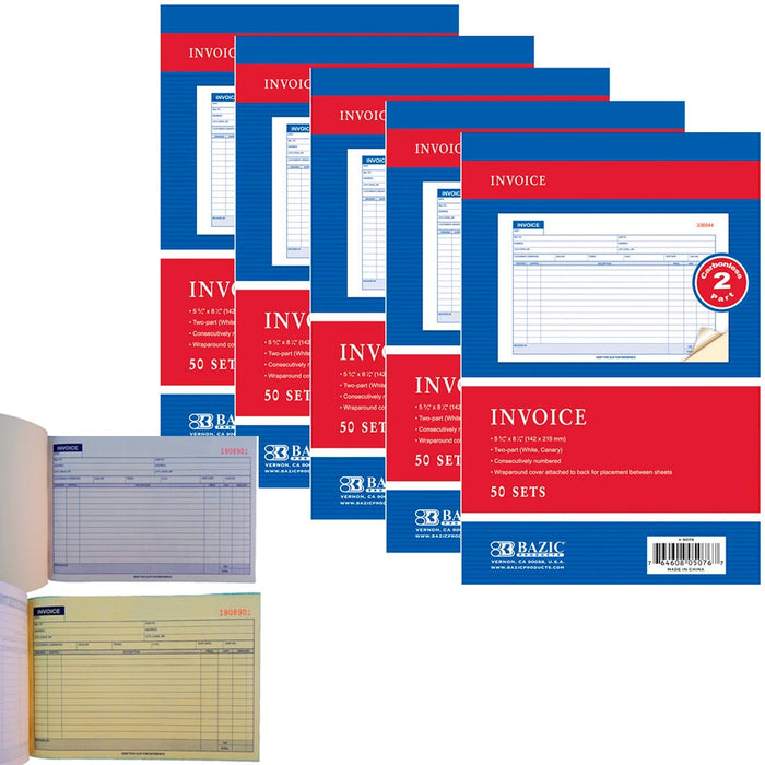 5 Books Carbonless Invoice Receipt Record 2 Part 50 Sets Duplicate Copy Receipt