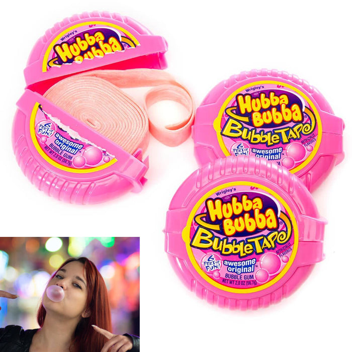 3 Pack Hubba Bubba Bubble Gum Tape Original Flavor Awesome Gum Fun 6ft Long Each