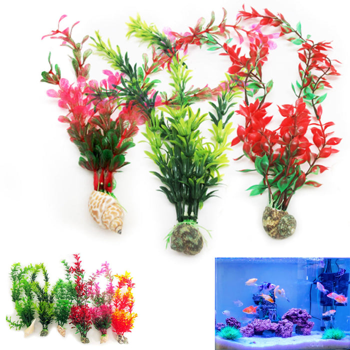 3 Pack Mixed Artificial Tank Grass Ornament Green Plant Aquarium Fish Decoration