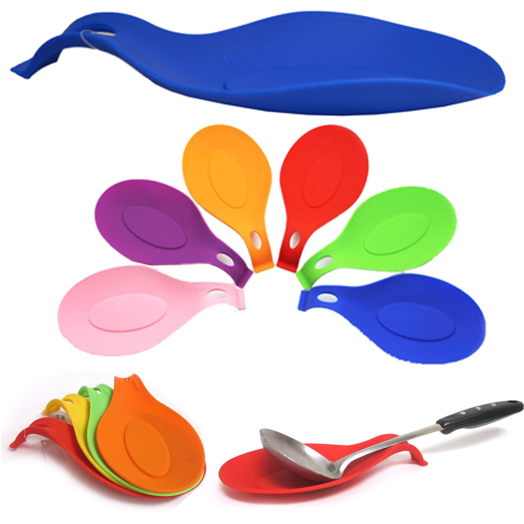 Spoon Rest (Pack of 5), BPA Free Silicone Spoon Rest (3 Large 2 Small) +  Hooks