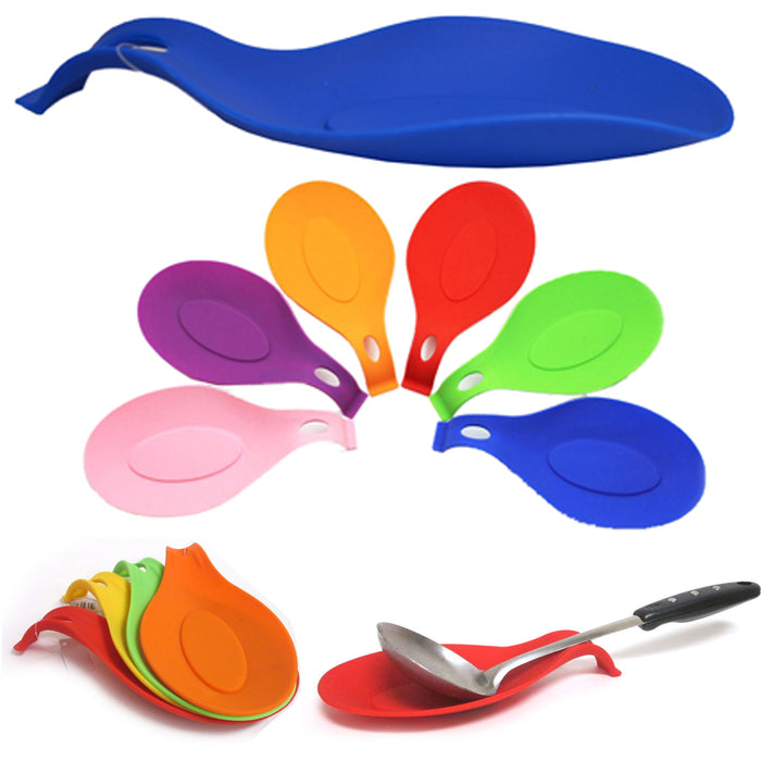 6 Heat Resistant Silicone Spoon Rest Kitchen Utensil Spatula Holder Cooking Tool