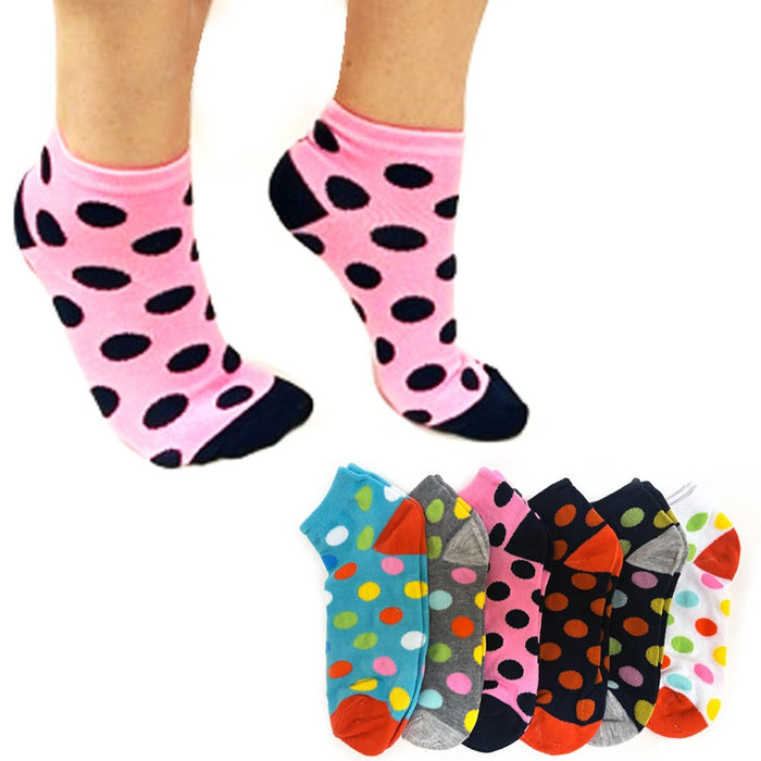 6 Pairs Women Casual Low Cut Ankle Socks No Show Polka Dot Fashion Sport US 9-11