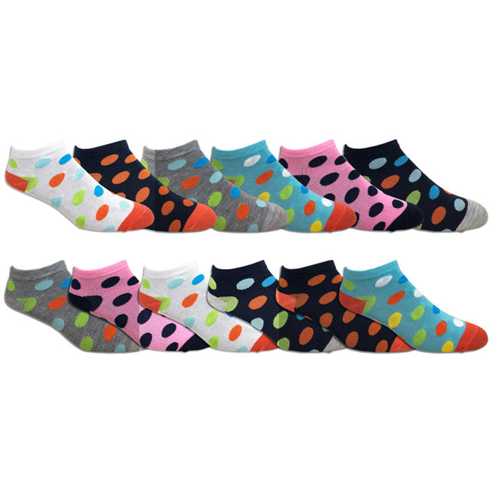 12 Pairs Women Low Cut Socks Colorful Fancy Design Polka Dot Socks Size US 9-11