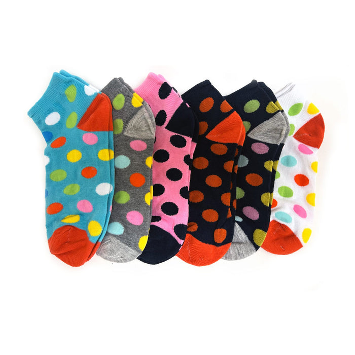 12 Pairs Women Low Cut Socks Colorful Fancy Design Polka Dot Socks Size US 9-11