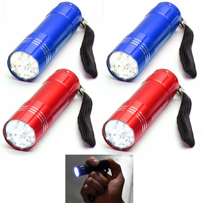 4 Pk Portable Flashlights Super Bright 9 LED Heavy Duty Flash Light Torch Lamp