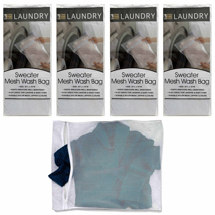 4 Pack Laundry Mesh Bags Zippered Bag Delicate Clothes Stockingg Lingerie 20"L